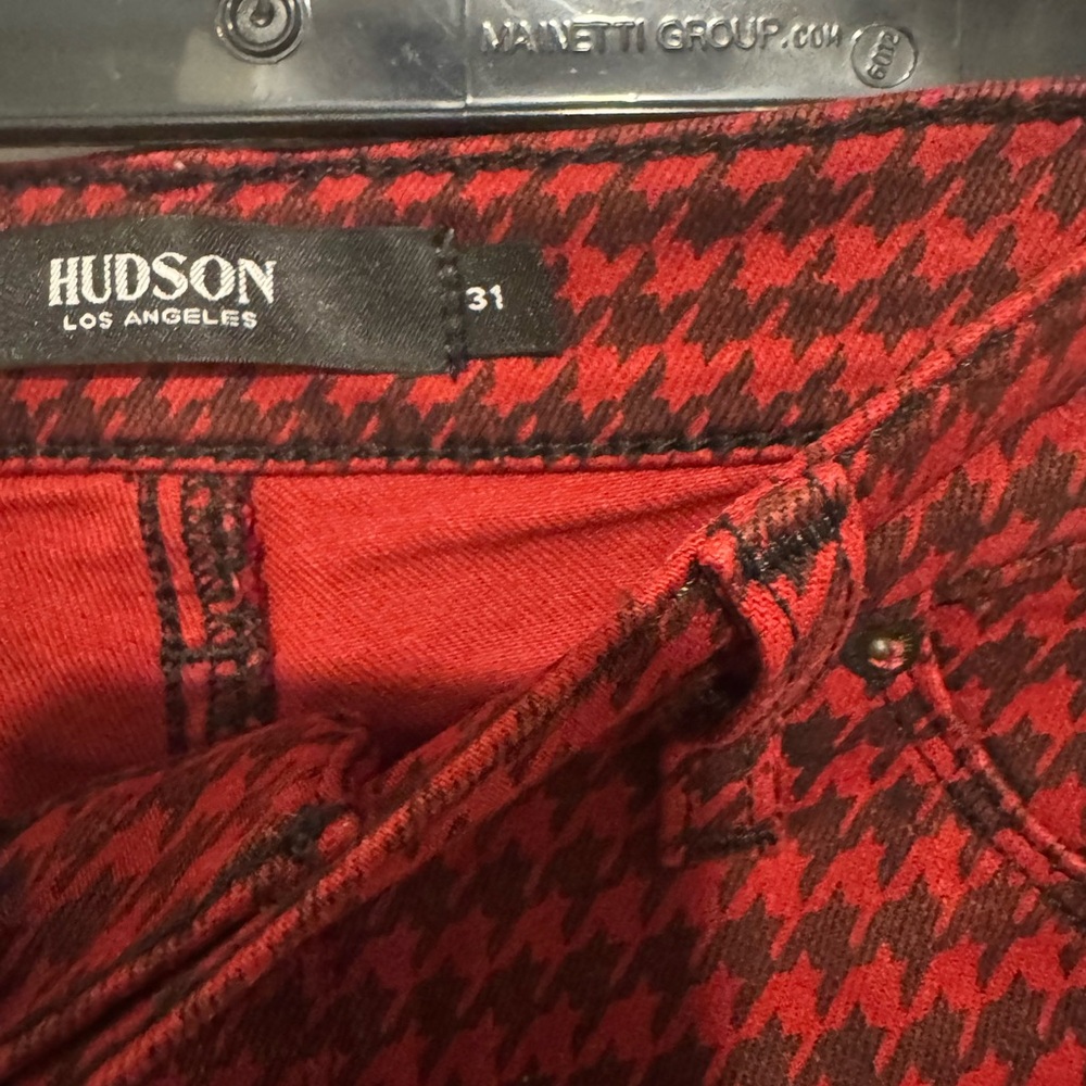 Hudson Barbara High Rise Skinny Red Houndstooth Jeans - Size 31